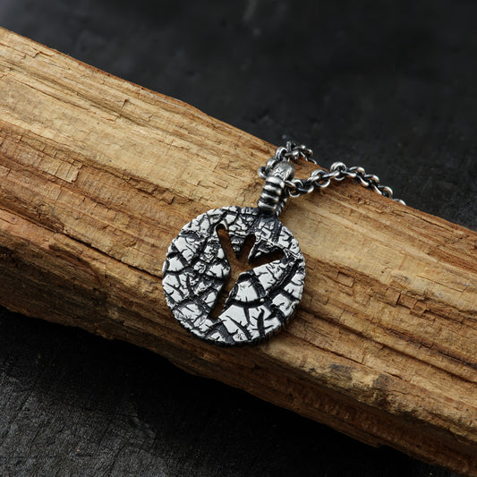 Close-up of Algiz Rune Pendant Necklace showcasing intricate detail.