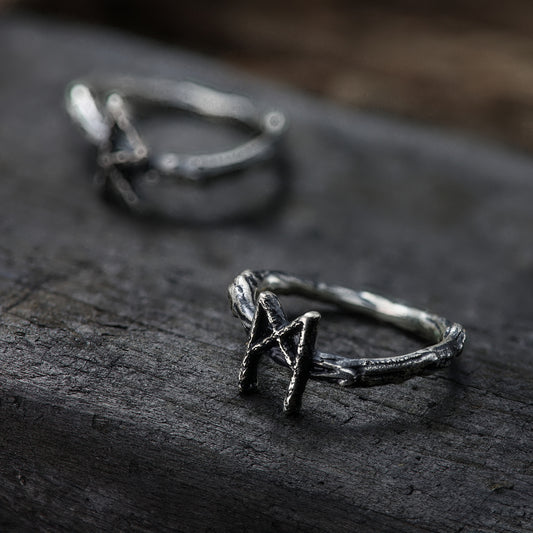 Norse pagan inspired rune ring with twig-shaped band