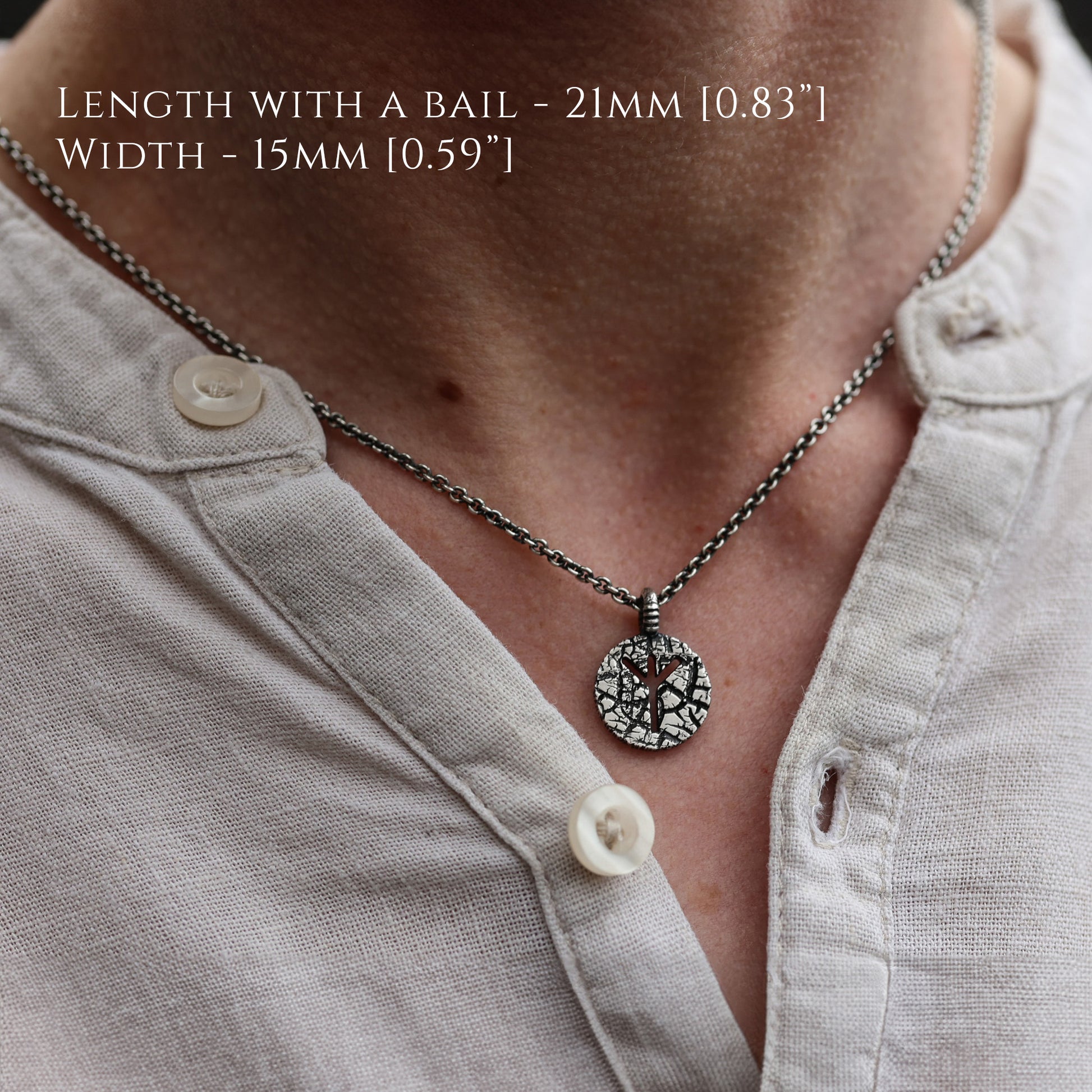 Symbolic Algiz Rune Pendant Necklace on chain.