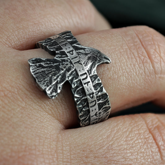 Viking love quote raven ring.