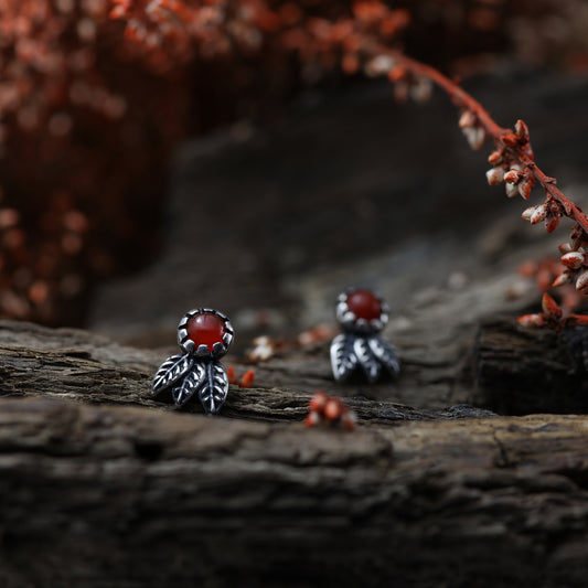 Sterling silver leaf earrings with carnelian gemstones
