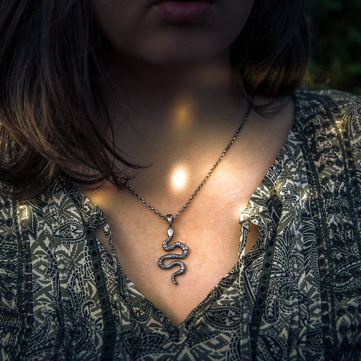 silver snake pendant for women