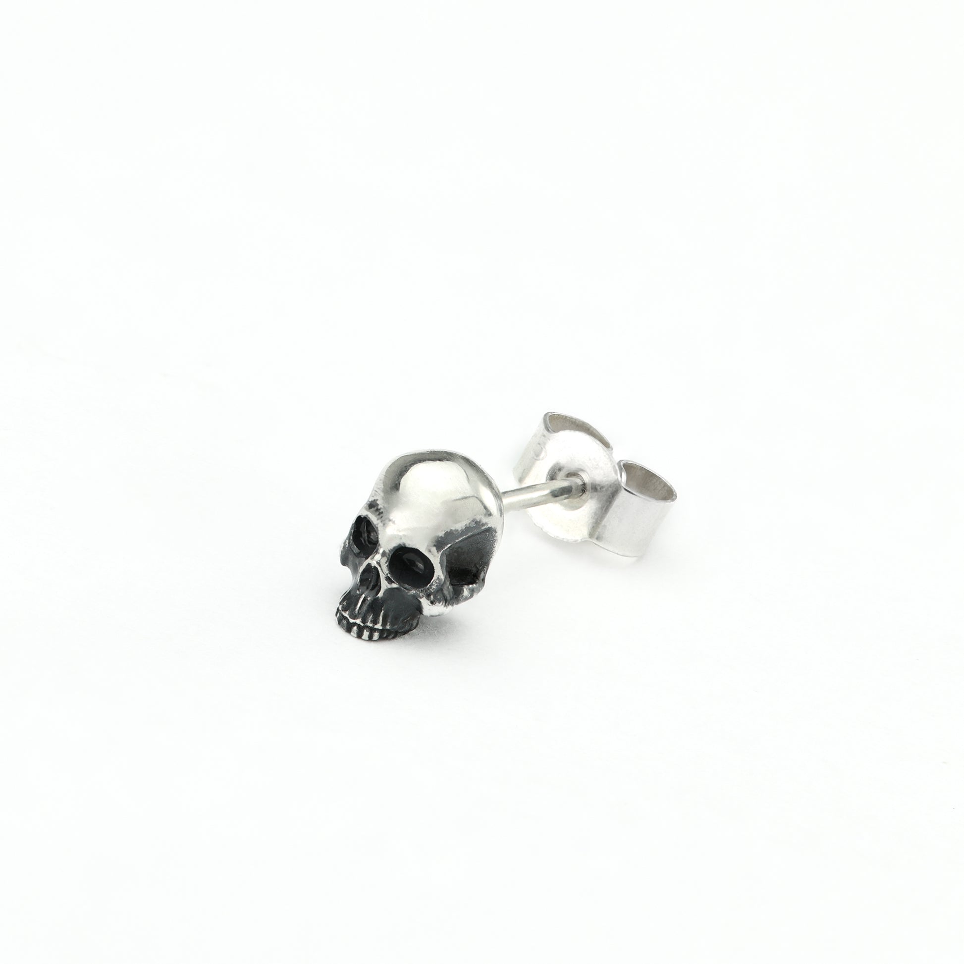 Rear view of skull earrings highlighting the post-style design.