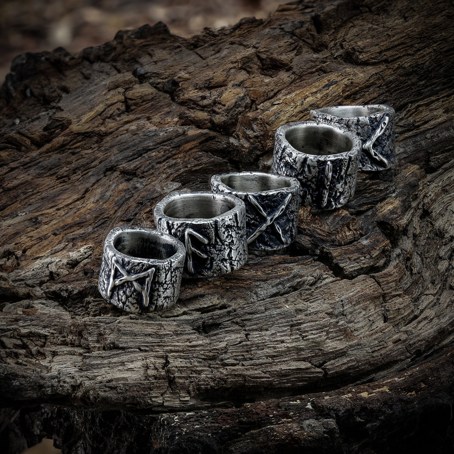 Elder Futhark Rune Ring displayed in natural lighting for optimal clarity.