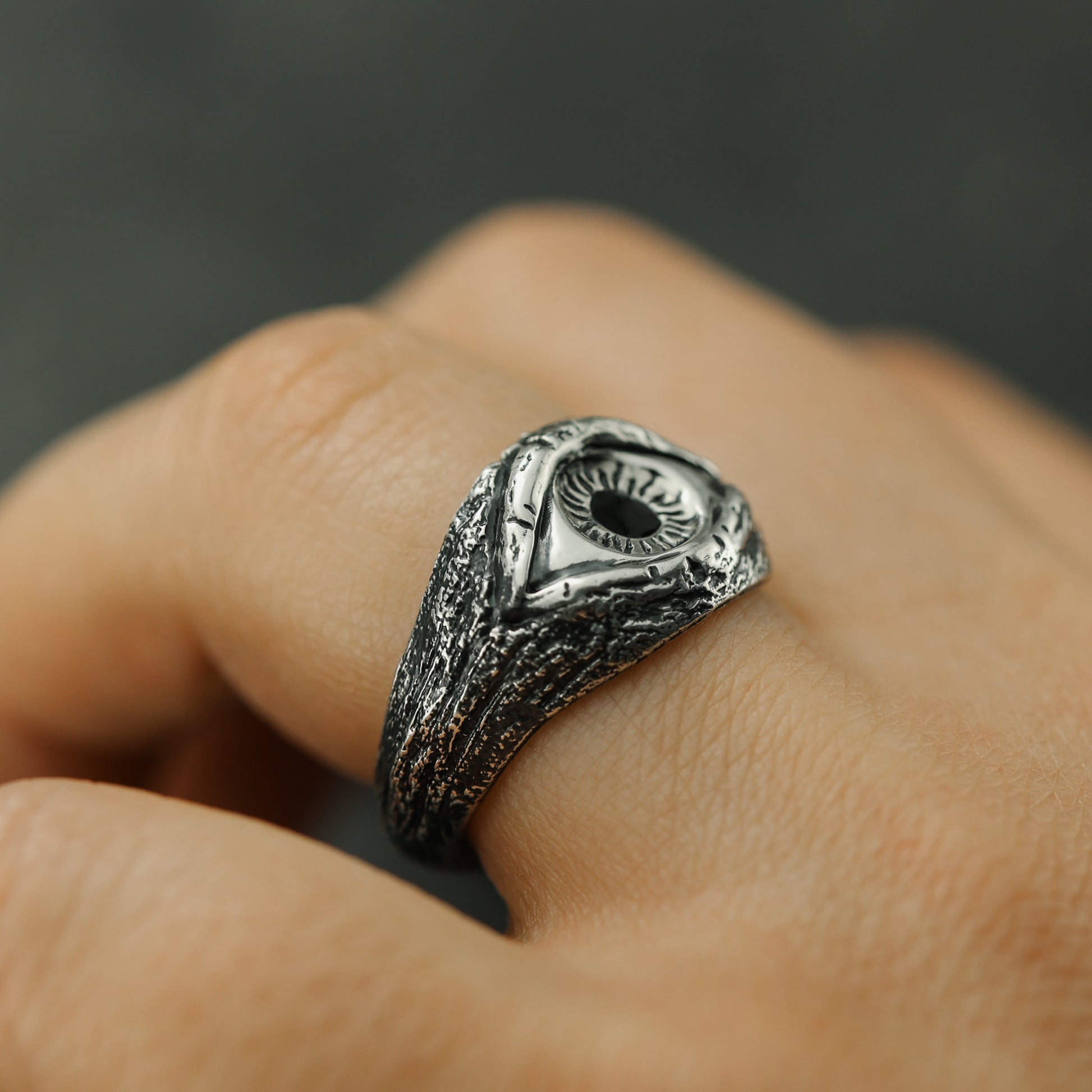 occult jewellery, an all-seeing eye talisman ring in solid silver.