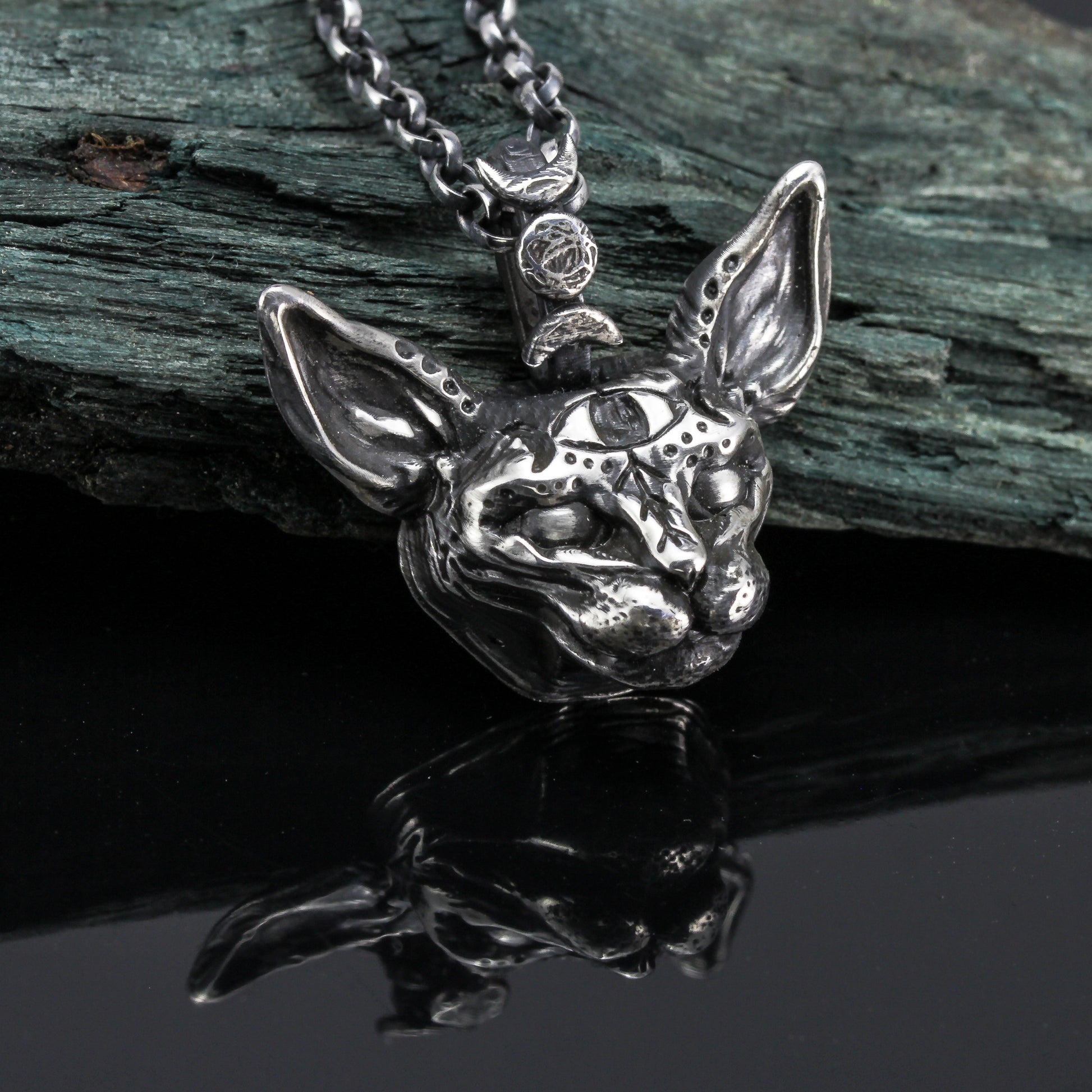 Third eye cat necklace silver 925. Artpocket.