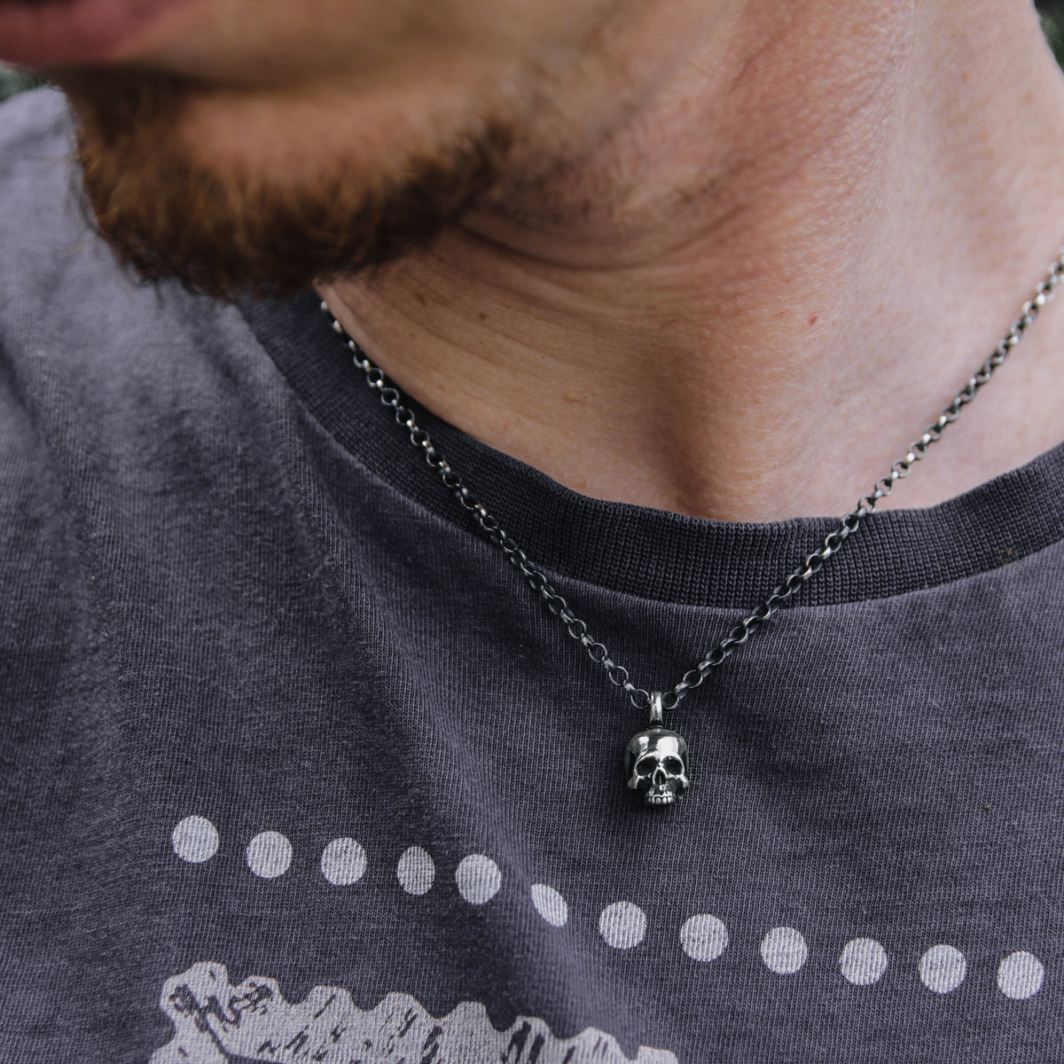 Handcrafted 925 Sterling Silver Skull&Bone Gothic Biker Necklace Chain Handcrafted 925 Sterling Silver Skull&Bone Gothic Biker Necklace Chain