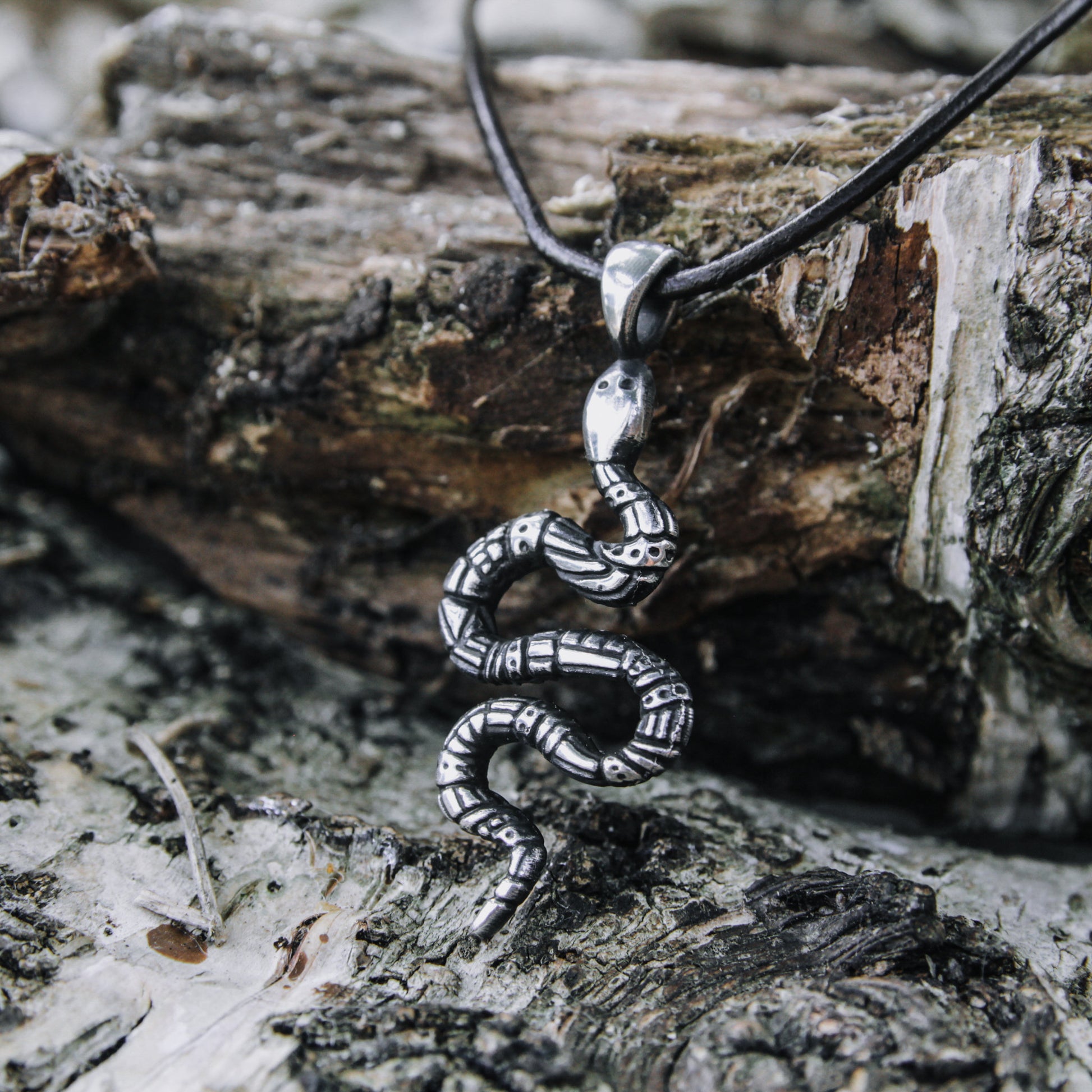 LINSION 925 Sterling Silver Snake Pendant - Vintage Punk Rock Biker Charm, No Stone, 40mm, Handmade (Chain Not Included)