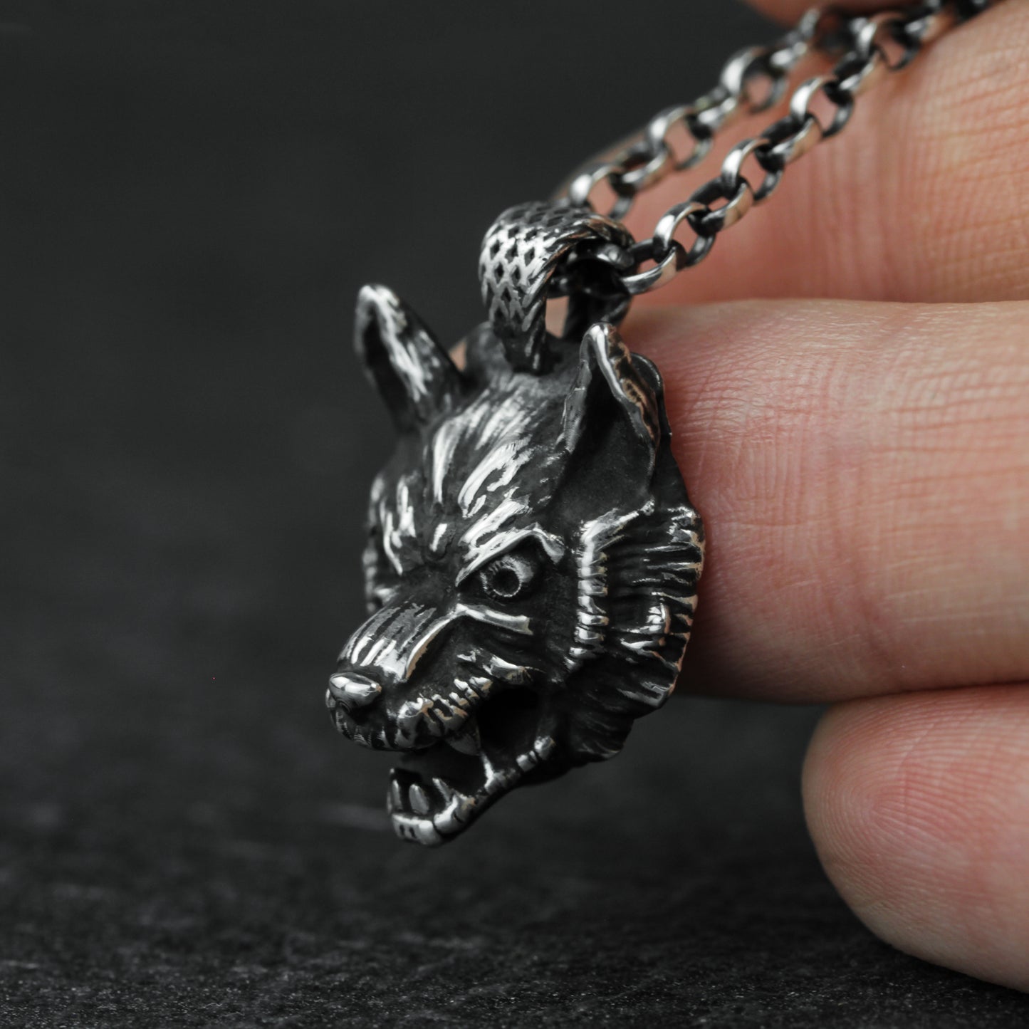 Sterling silver wolf necklace for Men.